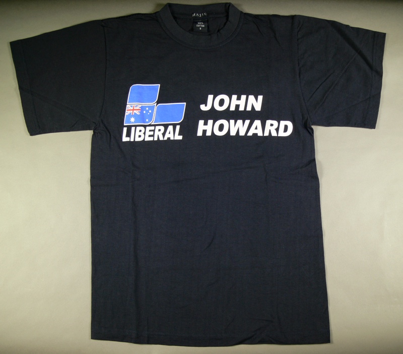 A dark t-shirt with the Liberal Party logo and the words 'John Howard'.