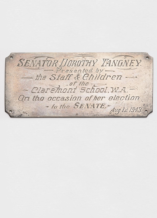 Plaque presented to Dorothy Tangney