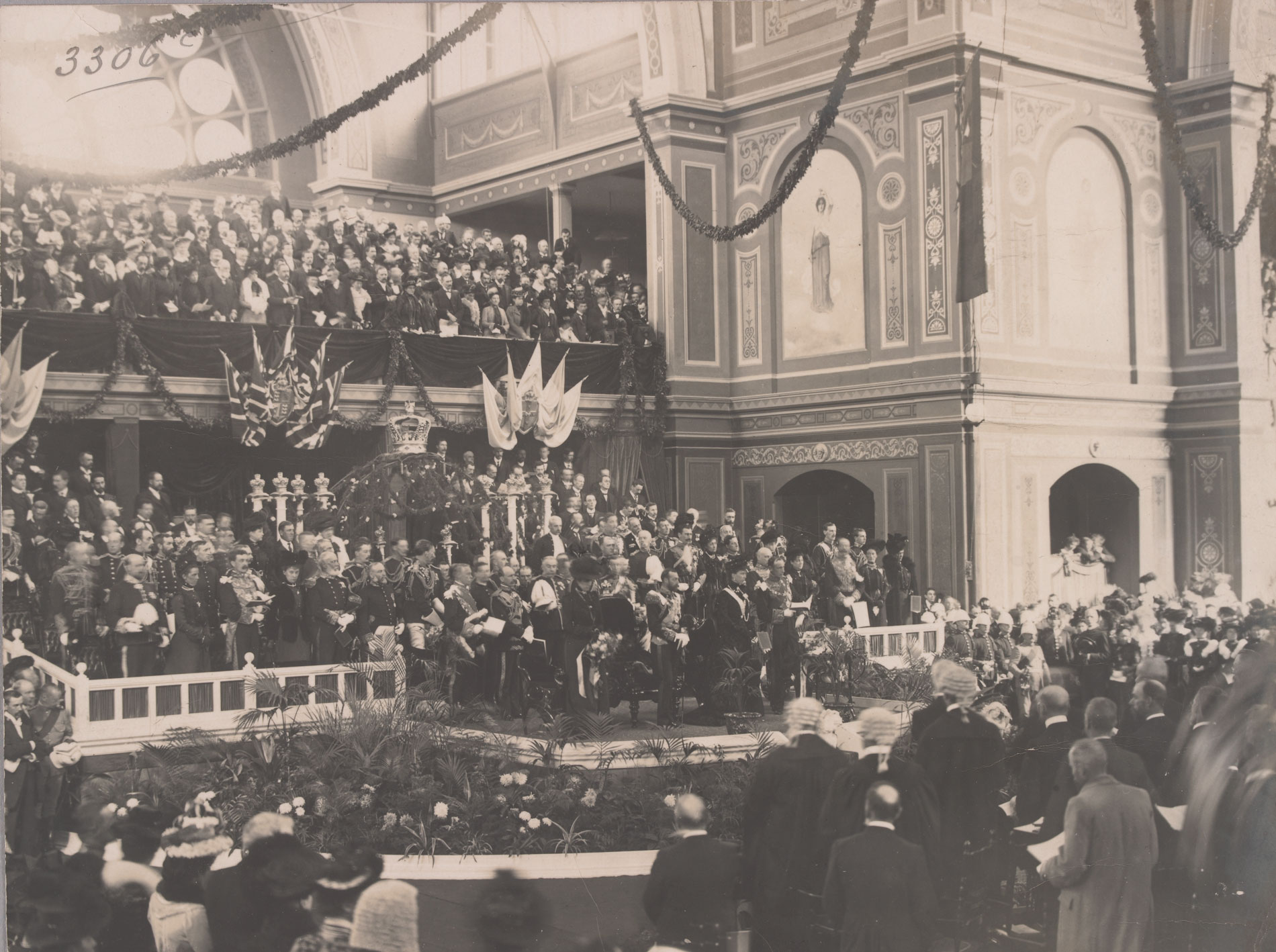 Opening of the first Australian Commonwealth Parliament in May 1901 by the Duke of Cornwall and York.