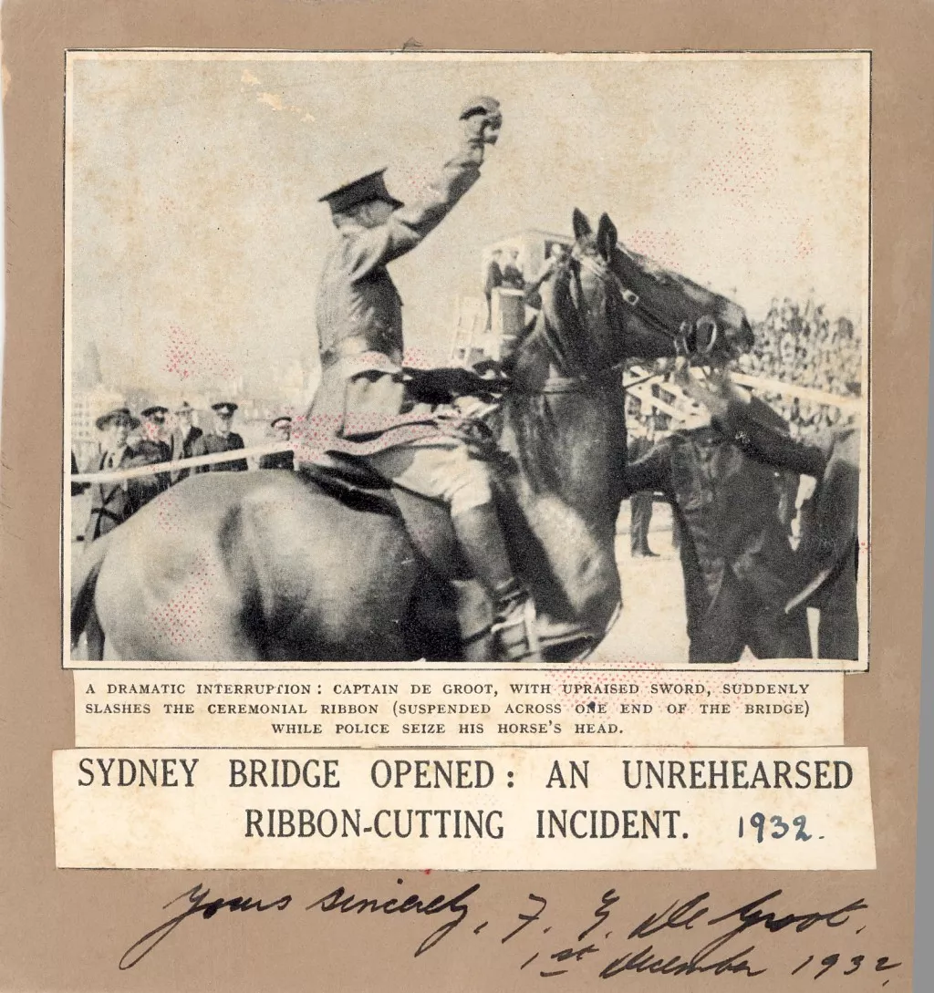 Francis De Groot rides up on a horse, dressed in full military uniform