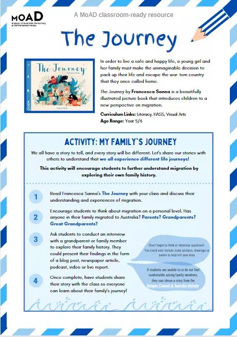 The first page of The Journey activity sheet.