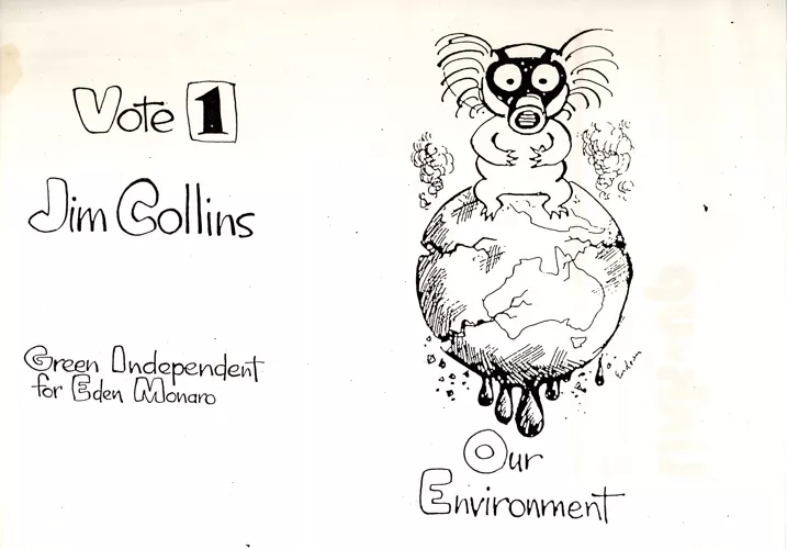 Photograph of Jim Collins' hand drawn how to vote card