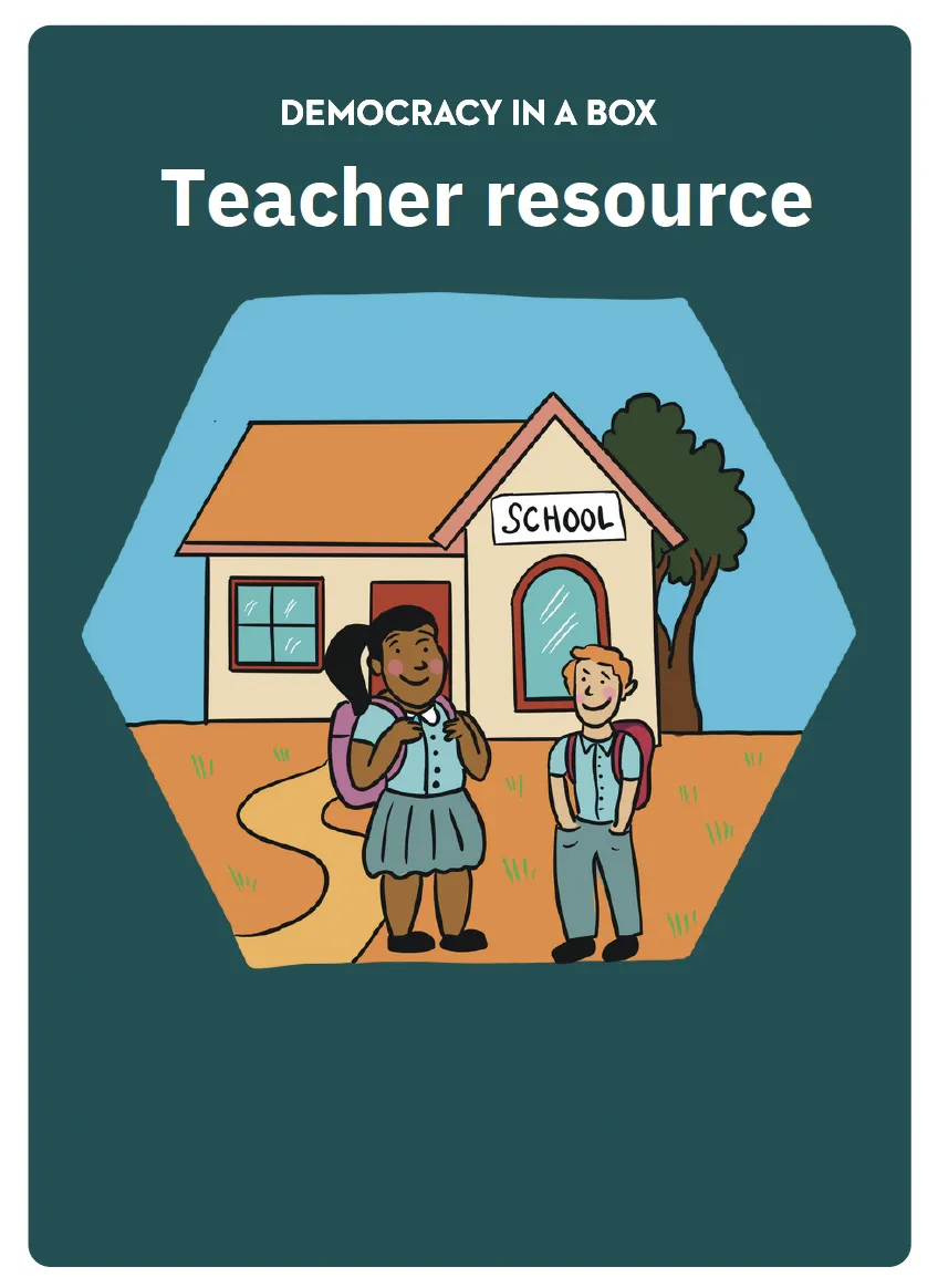 Preview of a the front page of Democracy in a Box teacher resource booklet.