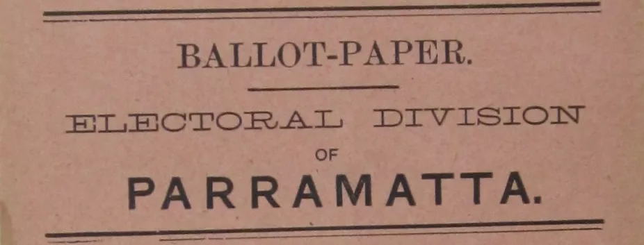 A House of Representatives ballot paper from 1901, printed on faded brown/pink paper, with the names of candidates 'Cook, Joseph' and 'Sandford, William', the latter name crossed out in pencil.