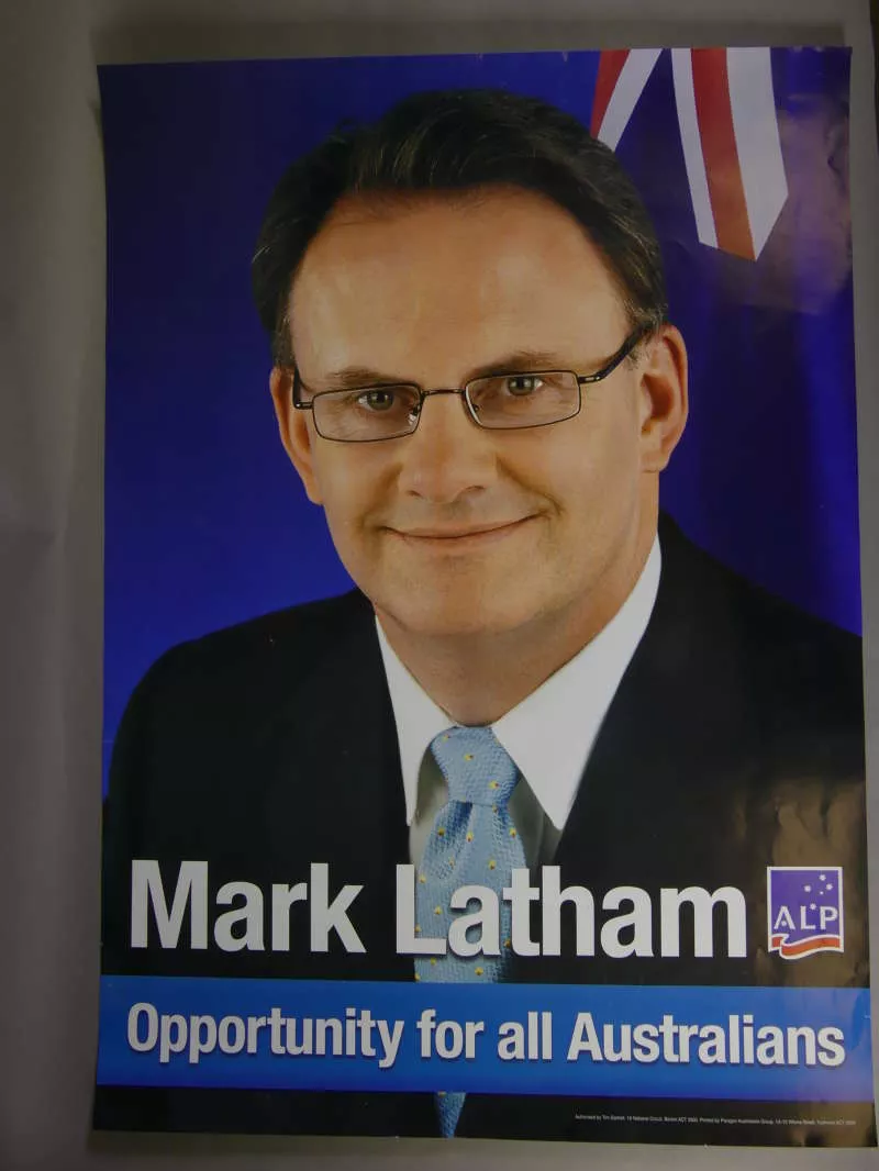 ALP Campaign Poster with Mark Latham and the slogan 'Opportunity for all Australians'. ALP Campaign Poster with Mark Latham and the slogan 'Opportunity for all Australians'.