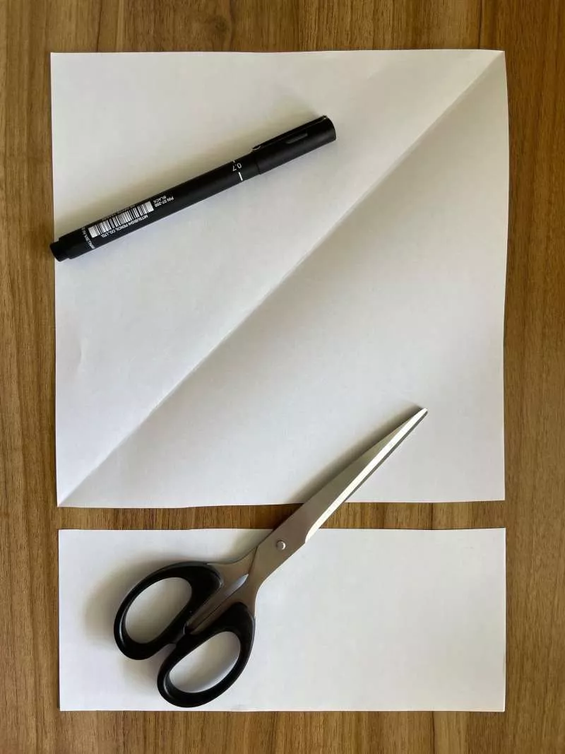 A rectangular piece of paper with the bottom cut off to make a square piece of paper.