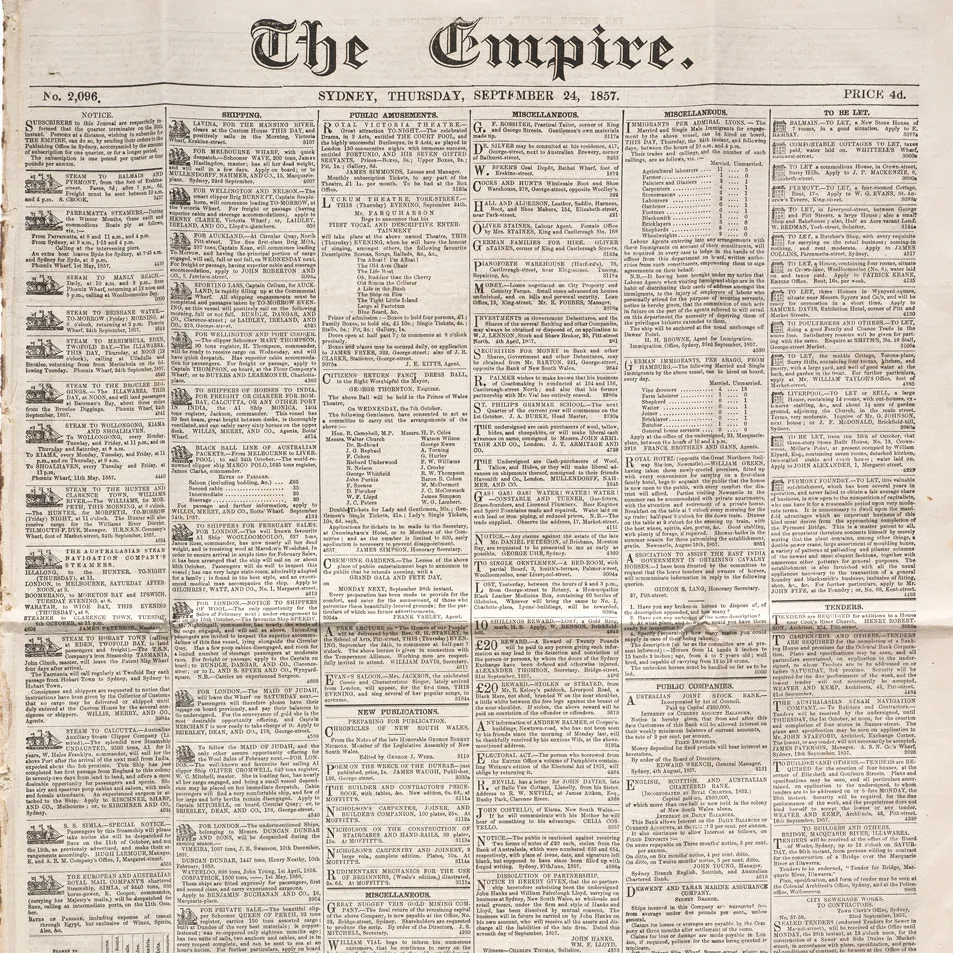 Henry Parkes&#039; The Empire newspaper, 1857 