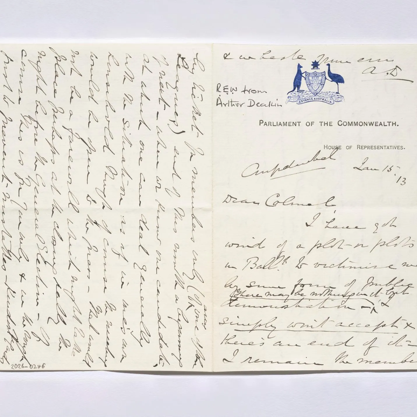 Letters between Alfred Deakin and Colonel Robert Williams