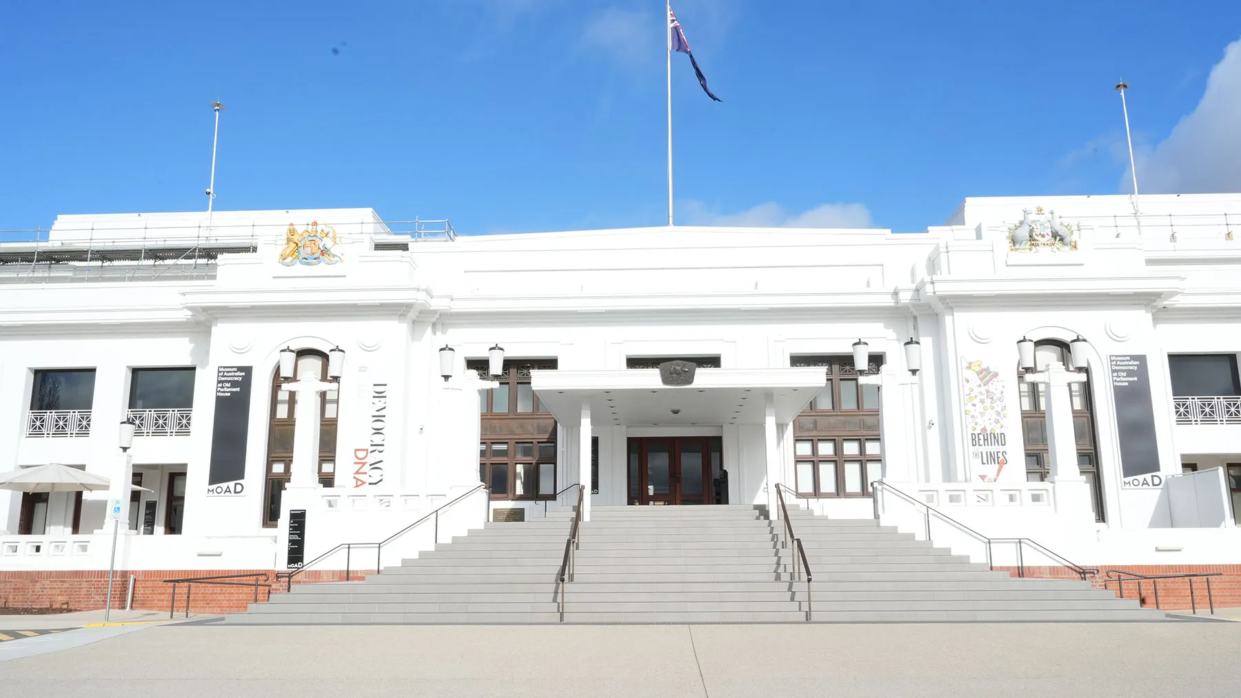 Staircase leading to the front entrance to the Museum of Australian Democracy at Old Parliament House. 